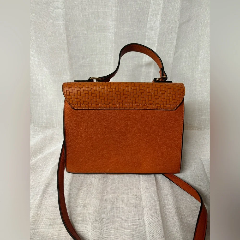 Dune London Orange Woven Flap Top-Handle Satchel